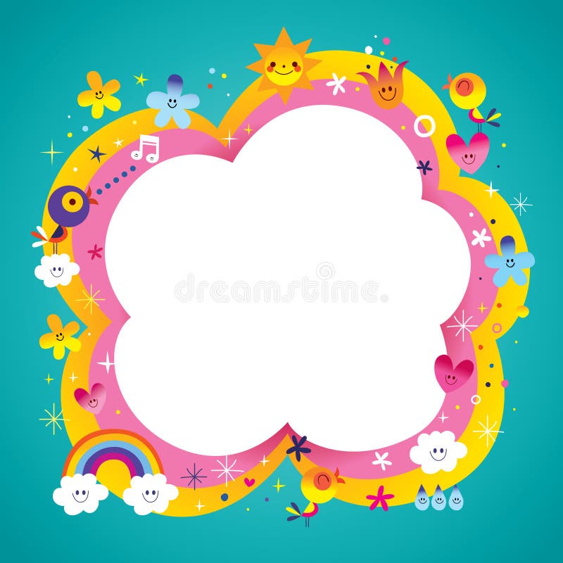 Frame Border with Nature Characters Design Elements Stock Vector ...