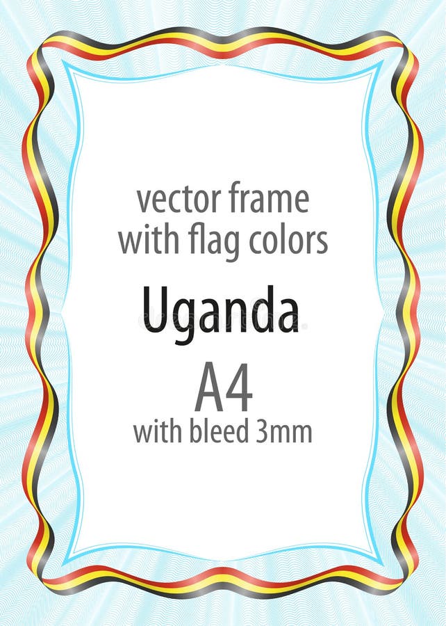 Frame and Border of Ribbon with the Colors of the Uganda Flag Stock