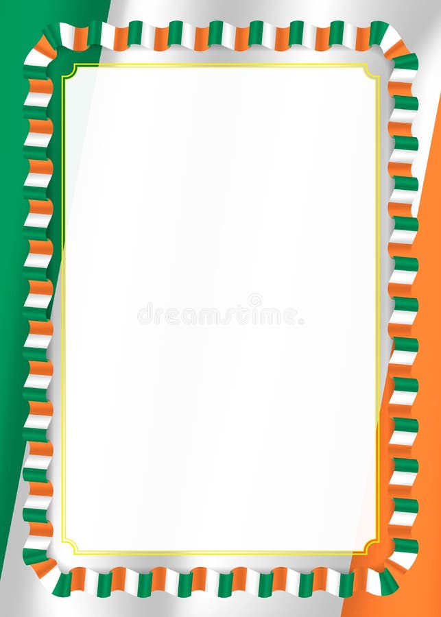 Frame and Border of Ribbon with Ireland Flag, Template Elements for