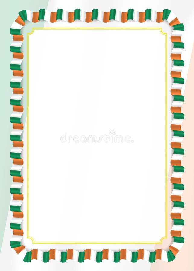 Frame and Border of Ribbon with Ireland Flag, Template Elements for