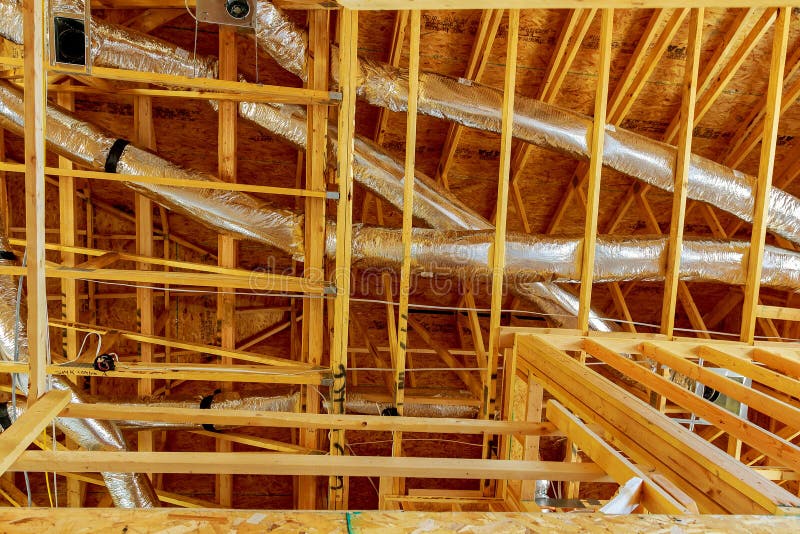 The Frame Building or House with Basic Electrical Wiring Stock Photo