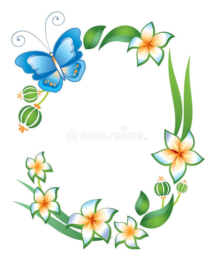 Frame: butterfly, foliage and flowers