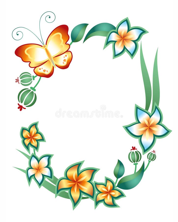 Frame: butterfly, foliage and flowers