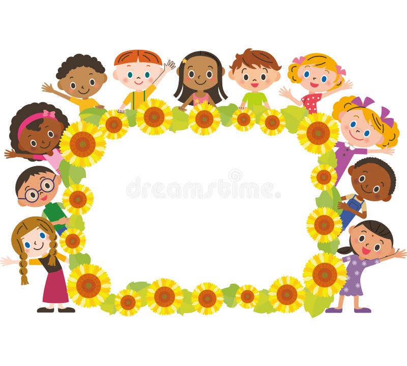 Frame of Children and the Sunflower Stock Vector - Illustration of ...