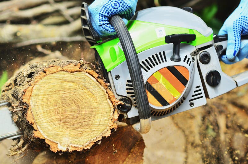 Yellow chainsaw stock photo. Image of yellow, work, white 17509412