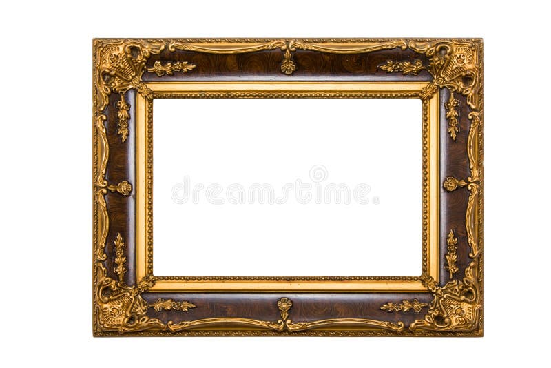 Old and aged painting frame isolated on white background. Old and aged painting frame isolated on white background