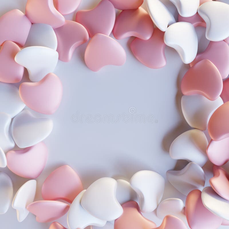 Frame dal cuore rosa e bianco su fondo bianco 3d rendering fotografie stock