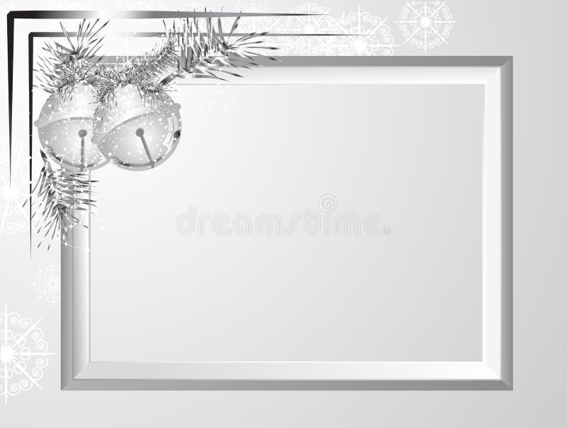 Silver frame with garland and jingle bells. Silver frame with garland and jingle bells