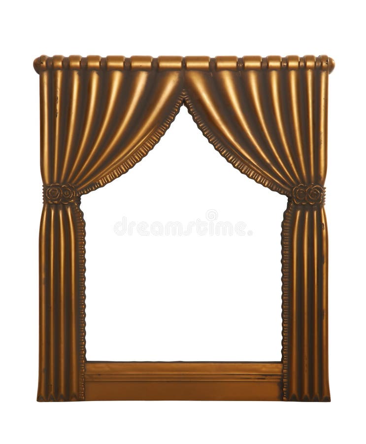 A picture frame with curtains opening a stage. A picture frame with curtains opening a stage