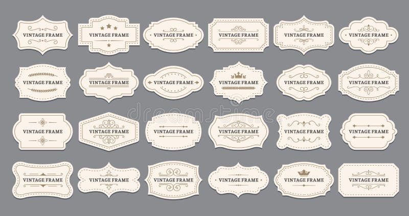 Frame di etichette ornamentali Vecchie etichette ornate, telaio di vintage decorativo e serie di codici catadiottrici