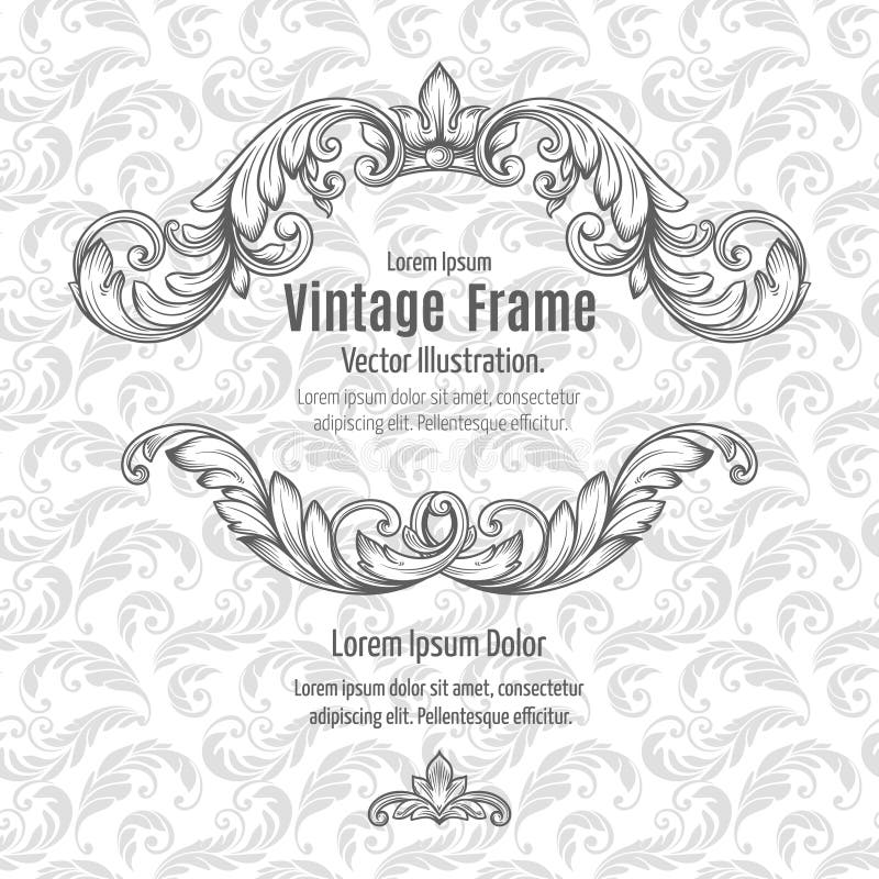 Frame acanthus vintage signage renaissance borders swirl scroll classic filigree. Vector Illustration. Frame acanthus vintage signage renaissance borders swirl scroll classic filigree. Vector Illustration.