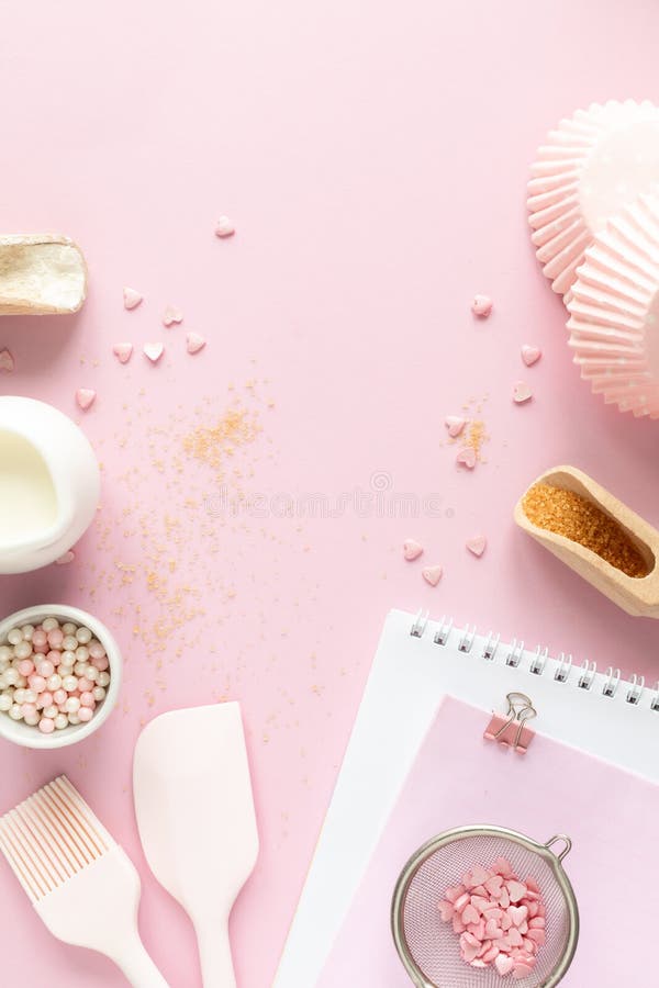 Frame of Food Ingredients for Baking on a Gently Pink Pastel Background.  Cooking Flat Lay with Copy Space. Top View Stock Photo - Image of  preparation, powder: 170076436