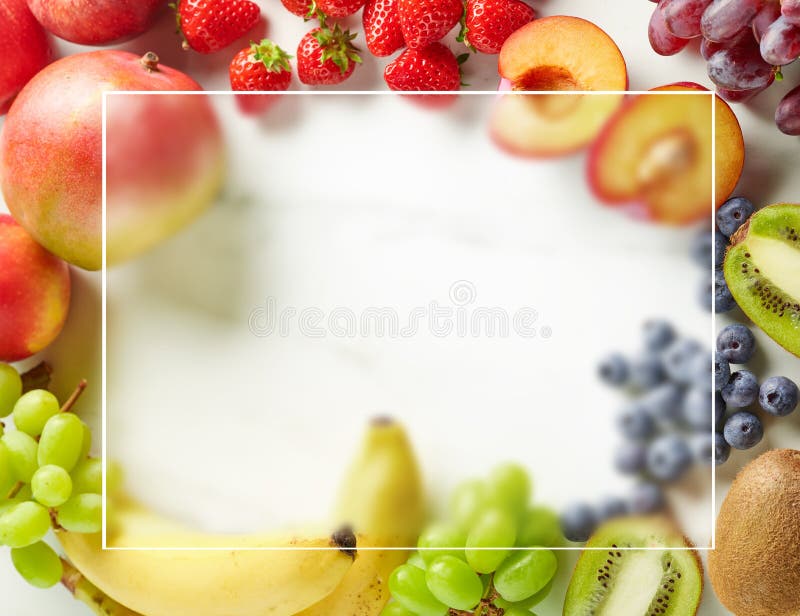 Frame of Fresh Fruit and Berries Stock Photo Image of berries, fruit