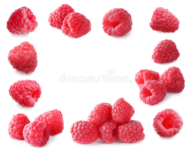 Frame of fresh ripe raspberries on background royalty free stock photo