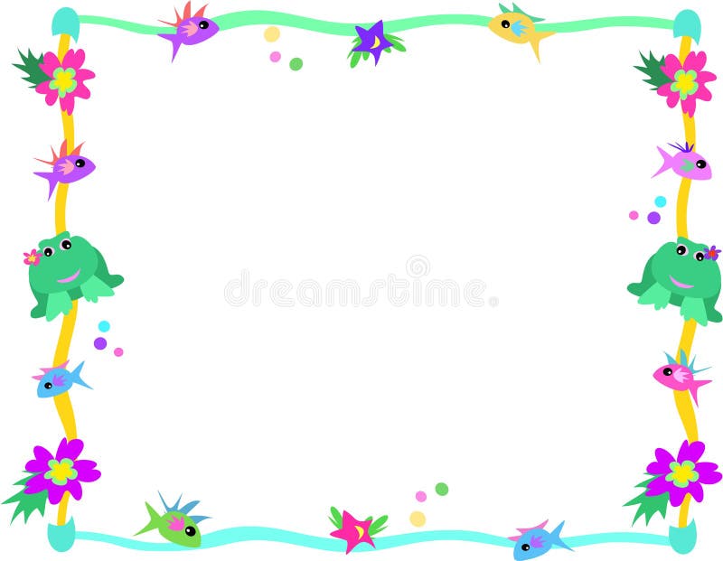 Frame of Frog, Fish, Flowers, and Stars stock illustration