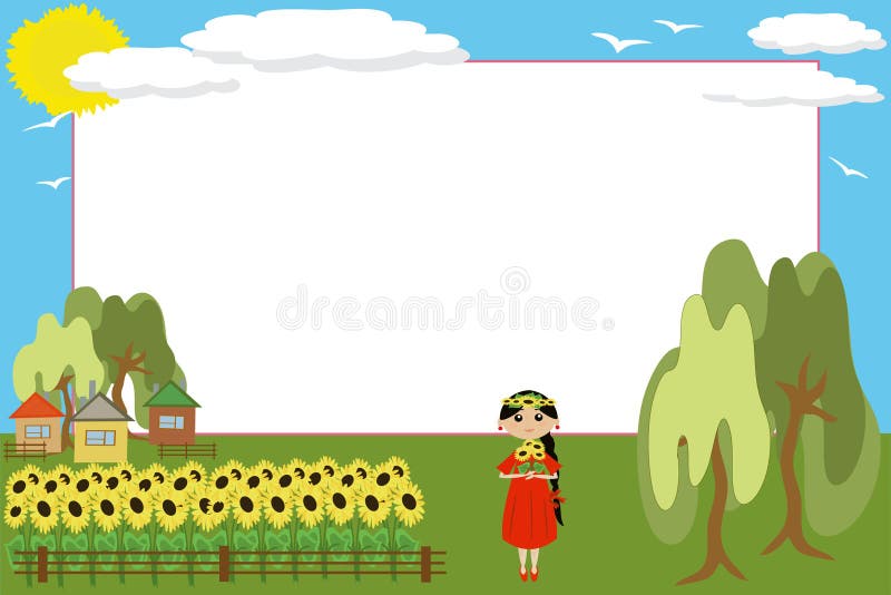 Frame:Girl with sunflowers.