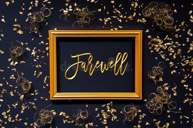 Frame, Golden Glitter Christmas Decoration, Text Farewell