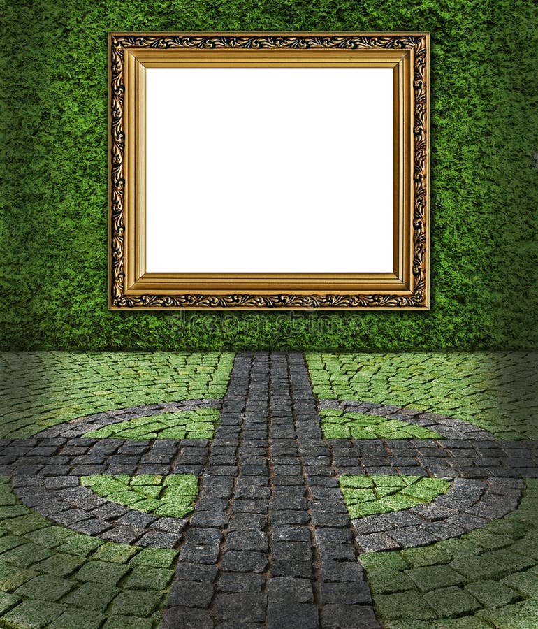 Frame on green painted stone wall backgroun royalty free stock photography
