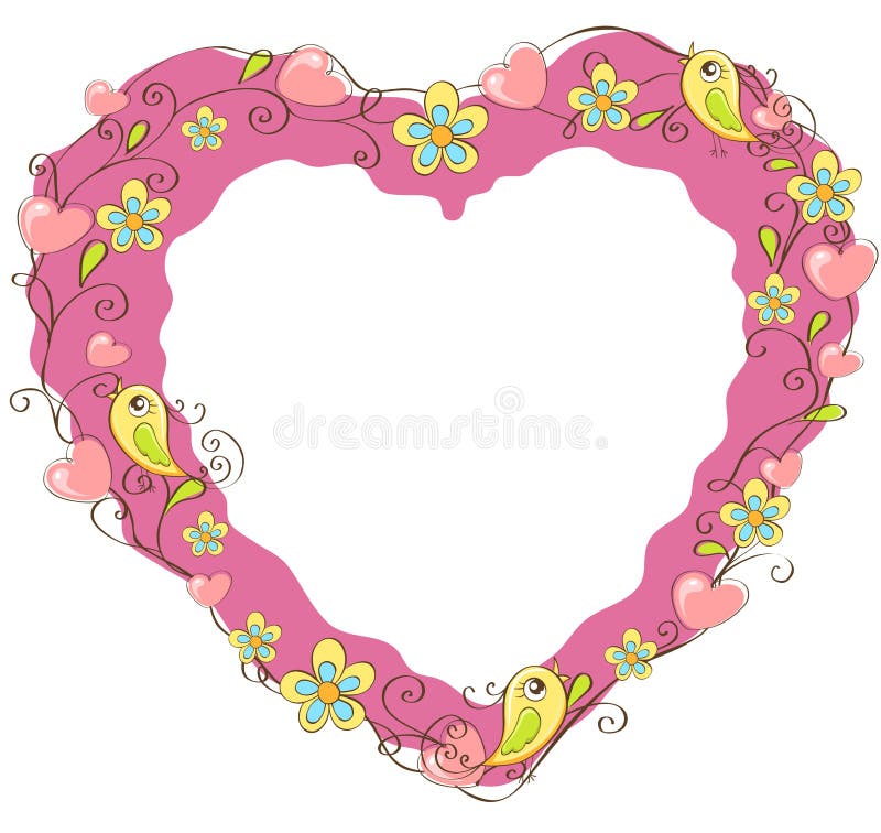 Frame with hearts and birds for design