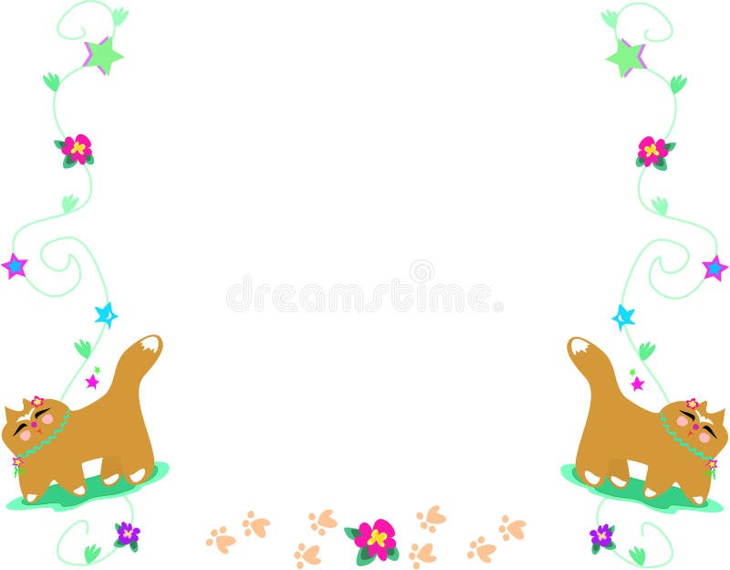 Frame of Japanese Cats, Flowers, and Stars Stock Vector Illustration