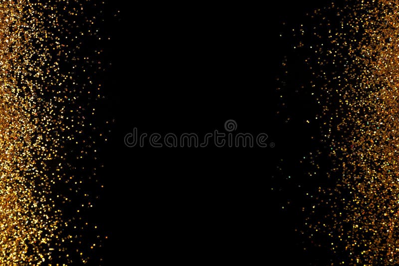 Frame made of gold glitter on black background, top view