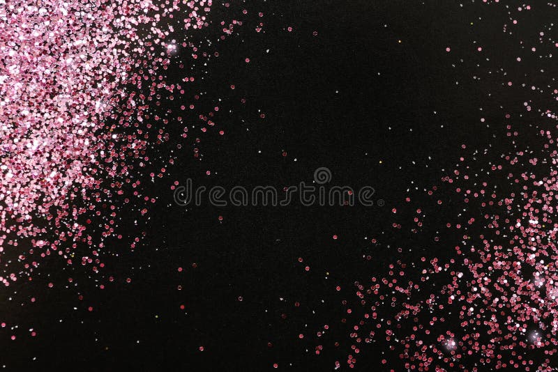 Frame made of rose gold glitter on black background, top view with space  for text Stock Photo