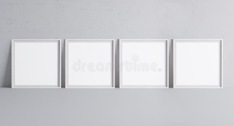 Frame mock up with white minimal frame design on gray background, square frames royalty free stock photography