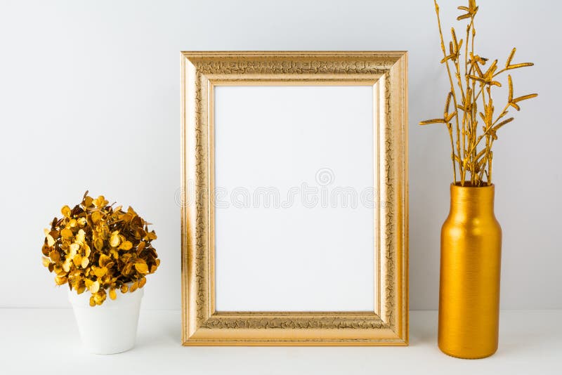Frame mockup with golden vase royalty free stock image Frame mockup with golden vase royalty free stock image