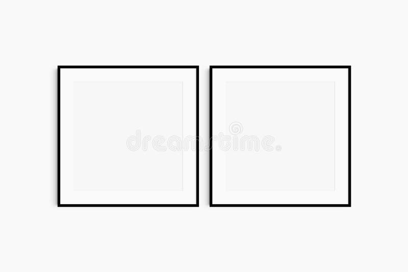 Frame mockup 1:1 square. Set of two thin black square frames. Clean, modern, minimalist, bright gallery wall mockup, set of 2 royalty free stock image