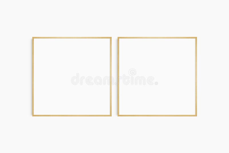 Frame mockup 1:1 square. Set of two thin oak wood frames. Clean, modern, minimalist, bright gallery wall mockup, set of 2 square royalty free stock images