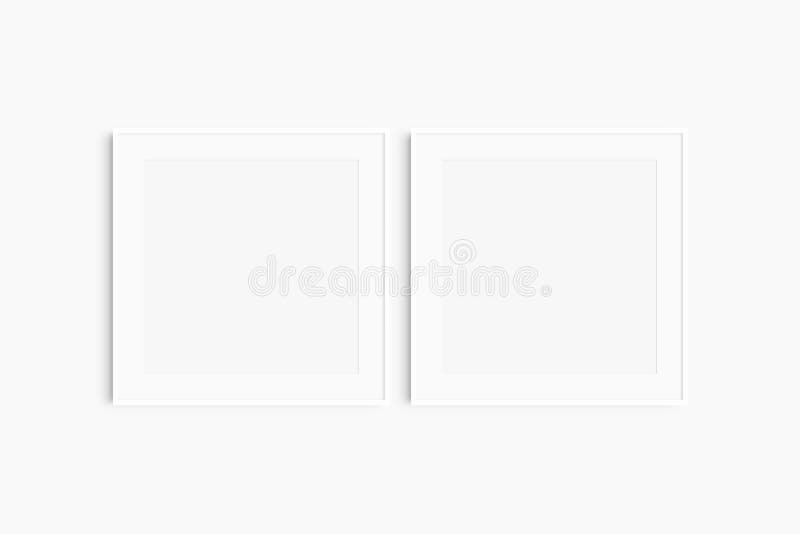 Frame mockup 1:1 square. Set of two thin white square frames. Clean, modern, minimalist, bright gallery wall mockup, set of 2 royalty free stock images