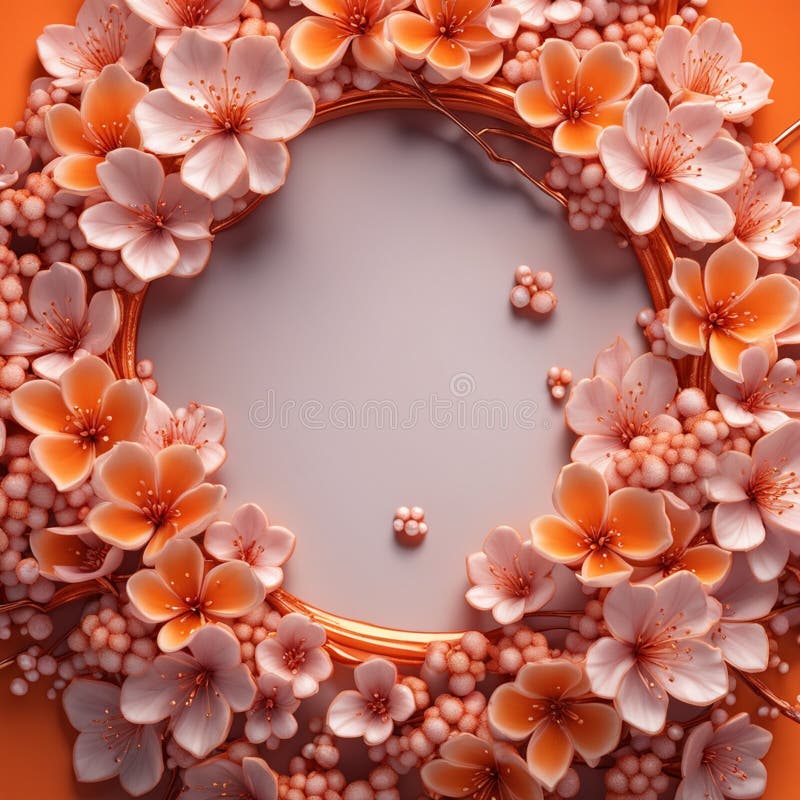 Frame with Orange 3d Flowers Sakura Stock Illustration - Illustration ...