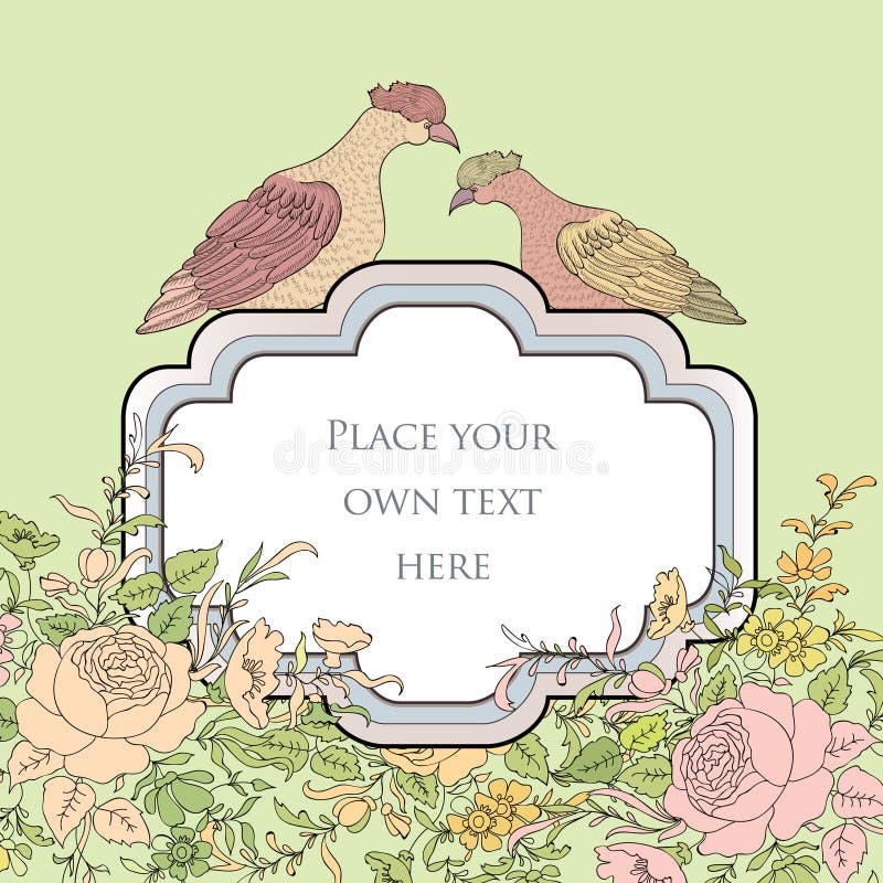 Frame Over Floral Background. Flourish Border with Birds. Decorative Spring  Card. Flower Wallpaper Stock Illustration - Illustration of engagement,  label: 51283838
