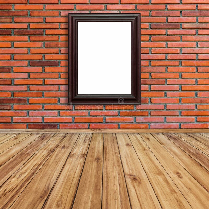 Frame Photo on Red Brick Wall and Wood Perspective. Stock Illustration
