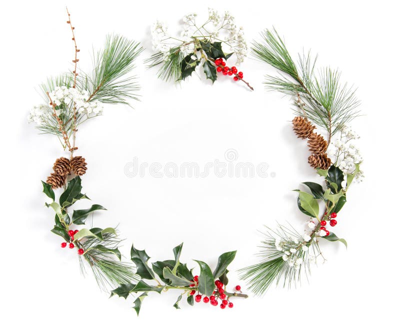 A Frame Of Pine Branches And Christmas Decorations And Hands Giving A