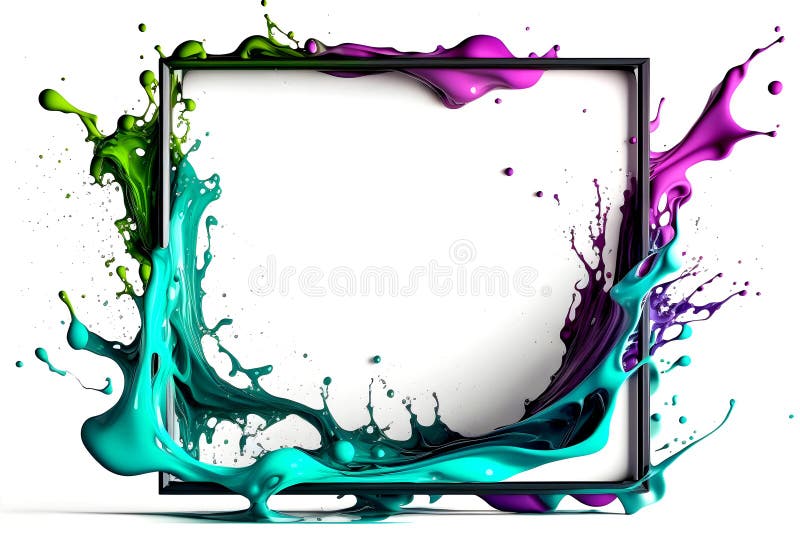 Frame with Rainbow Paint Splash. Neural Network AI Generated Stock