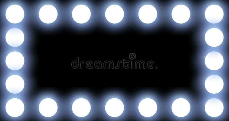 Frame of stage lights with blinking effect cold light, light bulb with led technology built-in on black background stock illustration