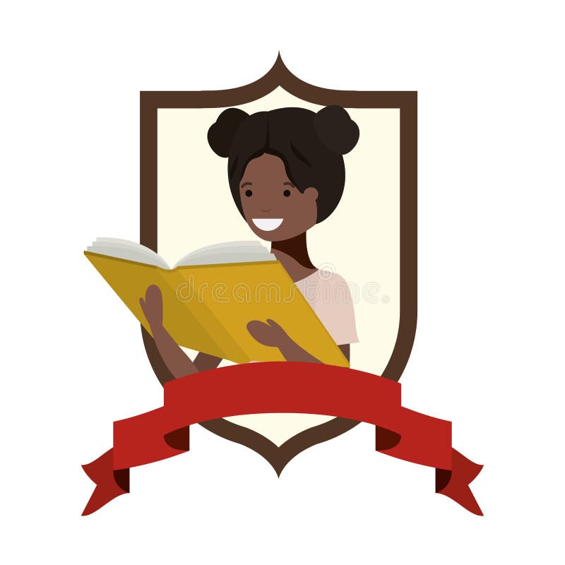 Frame with student girl and reading book royalty free illustration