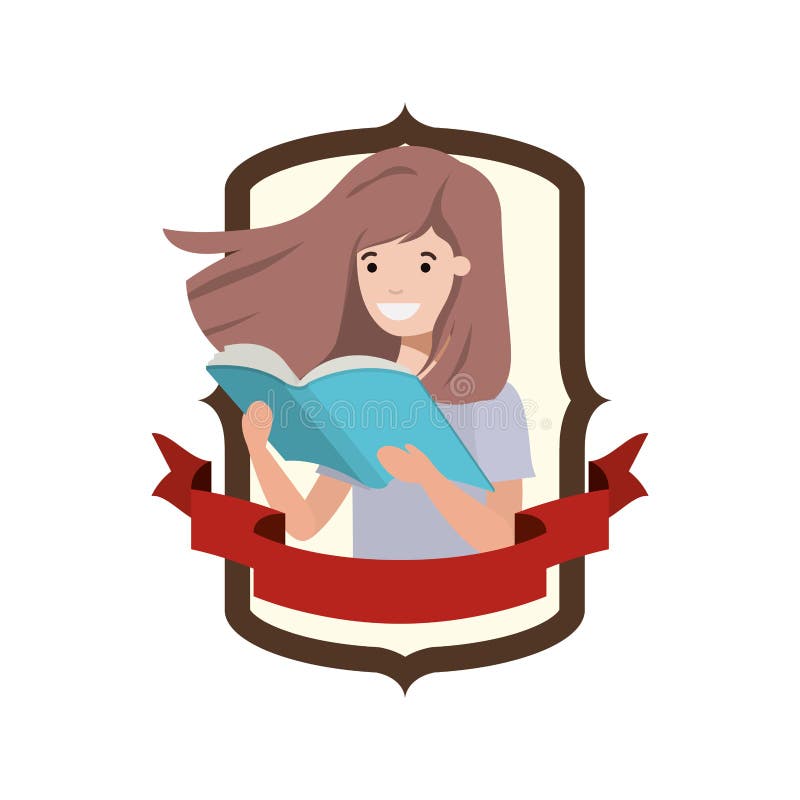 Frame with student girl and reading book royalty free illustration