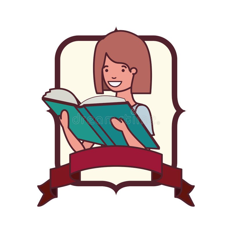 Frame with student girl and reading book royalty free illustration