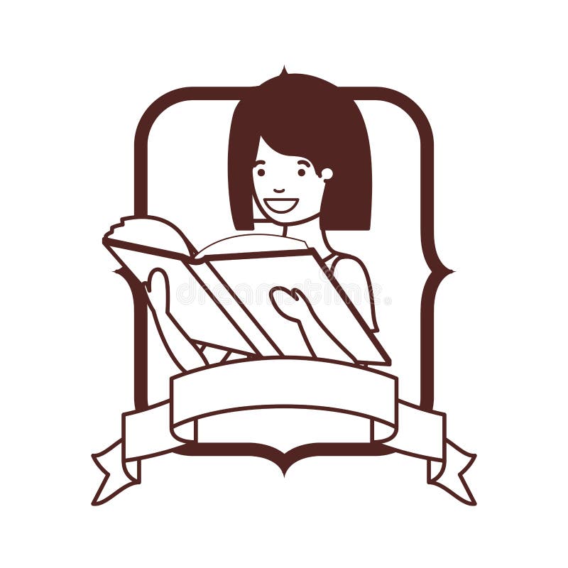 Frame with student girl and reading book stock illustration