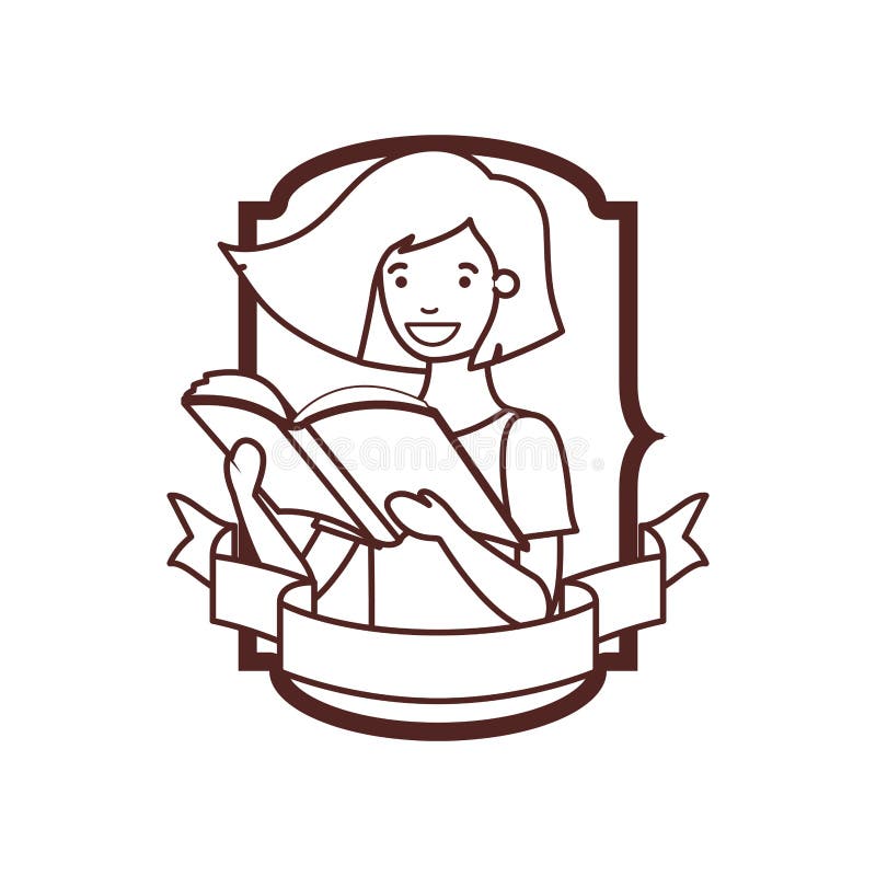 Frame with student girl and reading book royalty free illustration