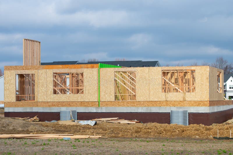Frame from the Wall of a New Plywood House Development Stock Photo