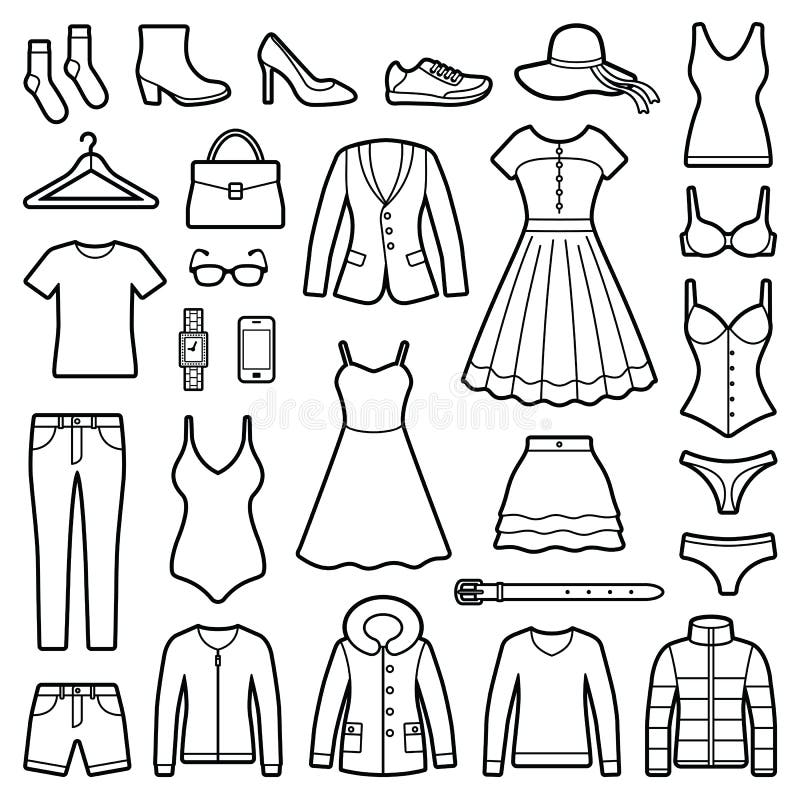 Woman Clothes and Accessories Collection Fashion Wardrobe Vector