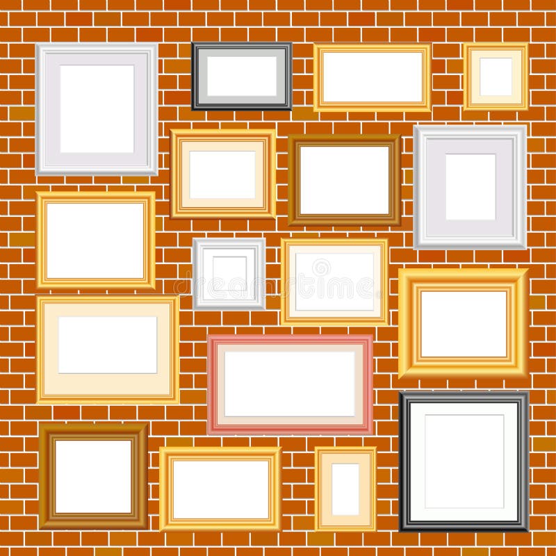 Blank frames on brick wall. Joint detail vectors