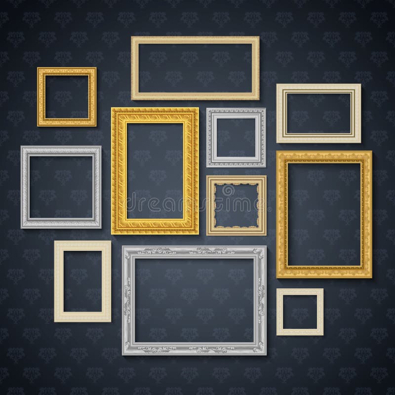 Frames on Dark Wall Set stock vector. Illustration of object 210228096
