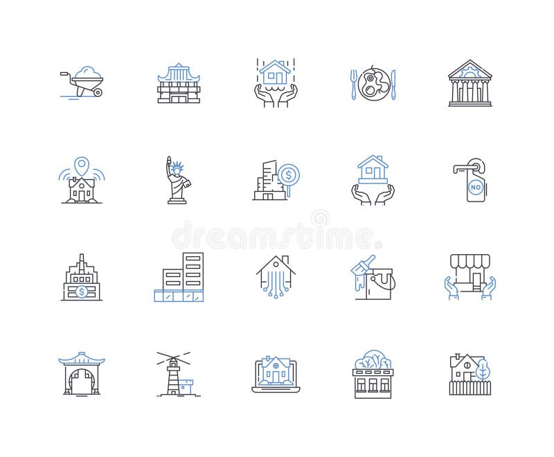 Framework composition line icons collection. Integration, Architecture, Design, Compatibility, Development, Abstraction stock illustration
