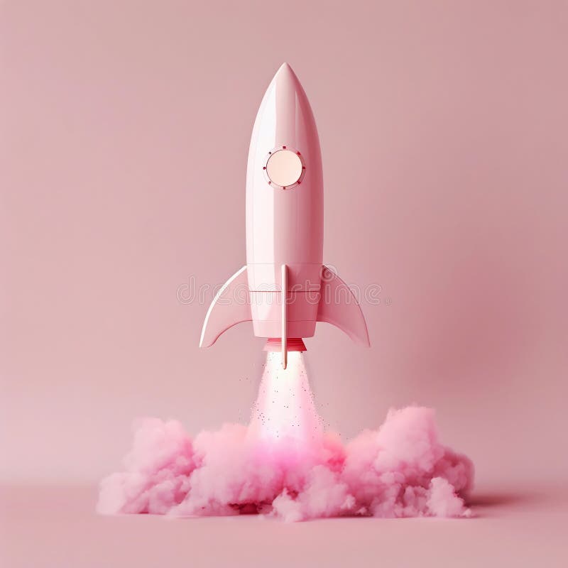 Framgångar för lansering av rosa raketer eller symboler för kreativ idé stock illustrationer