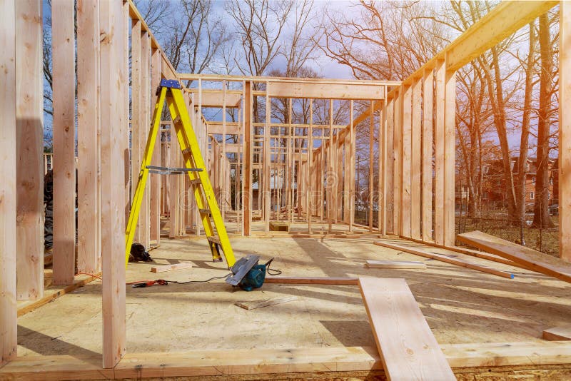 Framing Beam of New House Under Construction Interior with Framing Beam Wood Stock Photo Image