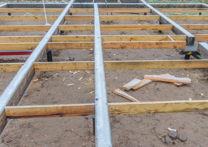 Framing of a Frame House on Pile Foundation Stock Image Image of bath